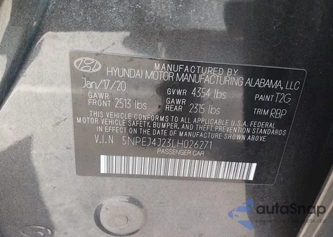 2020 Hyundai Sonata Sel Plus z USA, uszkodzony, nr VIN 5NPEJ4J23LH026271